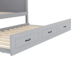 Okwish Lit gigogne 140x200 cm avec rangement latéral, LED télécommande et ports USB - sommier inclus - sans matelas - gris* Lit Gigogne