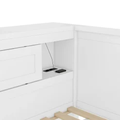 Lit gigogne 90x200 cm avec rangement latéral, LED télécommande et ports USB - sommier inclus - blanc - sans matelas><noscript><img width=