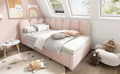 Okwish Lit Gigogne 90x200 cm avec Second Couchage - Design Moderne Gain de Place - Velours Rose - Sans Matelas* Lit Gigogne