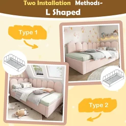 Okwish Lit Gigogne 90x200 cm avec Second Couchage - Design Moderne Gain de Place - Velours Rose - Sans Matelas* Lit Gigogne