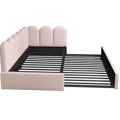 Okwish Lit Gigogne 90x200 cm avec Second Couchage - Design Moderne Gain de Place - Velours Rose - Sans Matelas* Lit Gigogne