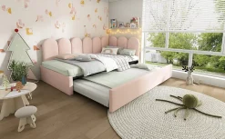 Okwish Lit Gigogne 90x200 cm avec Second Couchage - Design Moderne Gain de Place - Velours Rose - Sans Matelas* Lit Gigogne