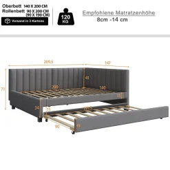 Okwish Lit Gigogne 140x200 cm avec Sommier à Lattes et Lit Tiroir Multifonction - Sans Matelas - Velours Gris* Lit Gigogne