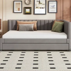 Okwish Lit Gigogne 140x200 cm avec Sommier à Lattes et Lit Tiroir Multifonction - Sans Matelas - Velours Gris* Lit Gigogne