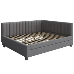Okwish Lit Gigogne 140x200 cm avec Sommier à Lattes et Lit Tiroir Multifonction - Sans Matelas - Velours Gris* Lit Gigogne