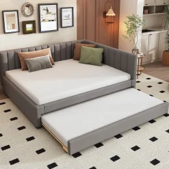Okwish Lit Gigogne 140x200 cm avec Sommier à Lattes et Lit Tiroir Multifonction - Sans Matelas - Velours Gris* Lit Gigogne