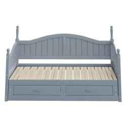 Okwish Lit Gigogne 90/180x200 cm avec Tiroirs et Sommier à Lattes Intégré, Lit Multifonction en Pin Massif, Gris* Lit Gigogne