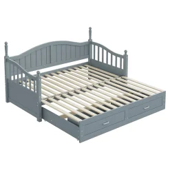 Okwish Lit Gigogne 90/180x200 cm avec Tiroirs et Sommier à Lattes Intégré, Lit Multifonction en Pin Massif, Gris* Lit Gigogne