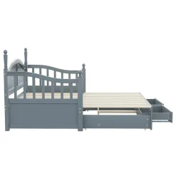 Okwish Lit Gigogne 90/180x200 cm avec Tiroirs et Sommier à Lattes Intégré, Lit Multifonction en Pin Massif, Gris* Lit Gigogne