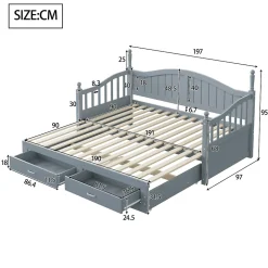 Okwish Lit Gigogne 90/180x200 cm avec Tiroirs et Sommier à Lattes Intégré, Lit Multifonction en Pin Massif, Gris* Lit Gigogne