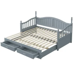 Okwish Lit Gigogne 90/180x200 cm avec Tiroirs et Sommier à Lattes Intégré, Lit Multifonction en Pin Massif, Gris* Lit Gigogne