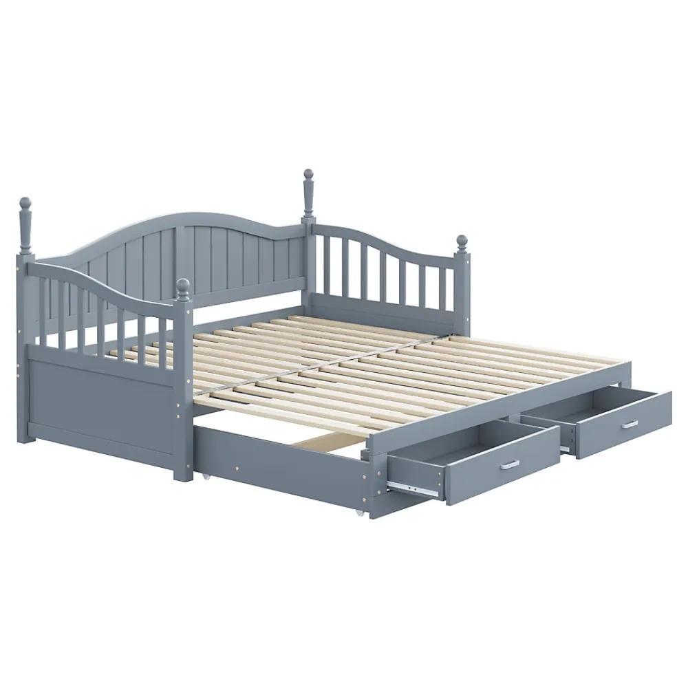 Okwish Lit Gigogne 90/180x200 cm avec Tiroirs et Sommier à Lattes Intégré, Lit Multifonction en Pin Massif, Gris* Lit Gigogne