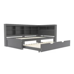 Okwish Lit Gigogne 90x200 cm avec Tiroir Gigogne 90x190 cm et Rangement, Lit Bois Multifonction avec USB Intégré, Gris* Lit Gigogne