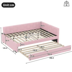Lit gigogne 140x200 cm avec tiroir, lampe intégrée et ports USB Type-C - 2 couchages gain de place - imitation laine rose><noscript><img width=