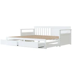 Lit Gigogne 90/180x190 cm Bois Blanc avec Tiroirs et Lit Sur Roulettes, Multifonction pour Chambre enfant, Blanc><noscript><img width=