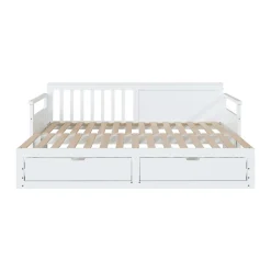 Lit Gigogne 90/180x190 cm Bois Blanc avec Tiroirs et Lit Sur Roulettes, Multifonction pour Chambre enfant, Blanc><noscript><img width=