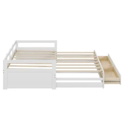 Okwish Lit Gigogne 90/180x190 cm Bois Blanc avec Tiroirs et Sommier À Lattes, Multifonction pour Chambre enfant, Blanc* Lit Gigogne