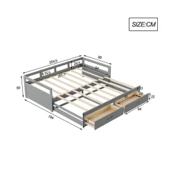 Lit Gigogne 90/180x190 cm Bois Gris avec Tiroirs et Sommier À Lattes, Multifonction pour Chambre enfant, Gris><noscript><img width=