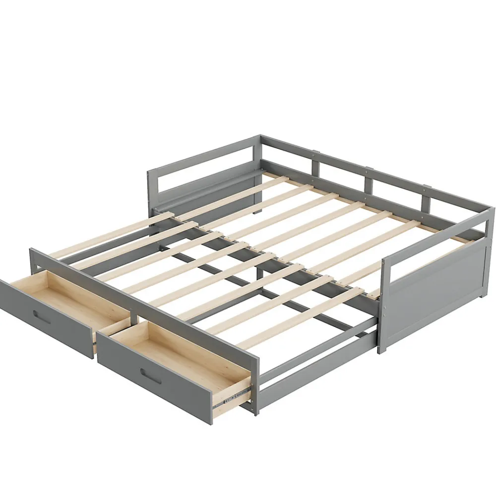 Lit Gigogne 90/180x190 cm Bois Gris avec Tiroirs et Sommier À Lattes, Multifonction pour Chambre enfant, Gris>Okwish Outlet