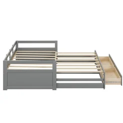 Lit Gigogne 90/180x190 cm Bois Gris avec Tiroirs et Sommier À Lattes, Multifonction pour Chambre enfant, Gris><noscript><img width=