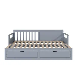 Okwish Lit Gigogne 90/180x190 cm Bois Gris avec Tiroirs et Lit Sur Roulettes, Multifonction pour Chambre enfant, Gris* Lit Gigogne