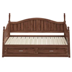 Okwish Lit Gigogne 90/180x190 cm Bois Massif avec Tiroir et Sommier À Lattes, Multifonction pour Chambre enfant Ou Ado, Noyer* Lit Gigogne