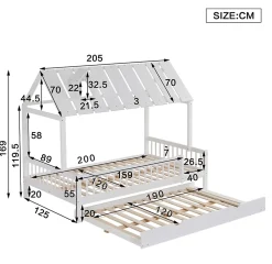 Okwish Lit Gigogne 120x200 cm Cabane enfant avec Tiroirs Rangement, Toit Cheminée, Protection Anti-Chute, Bois, Blanc, Sans Matelas* Lit Gigogne