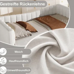 Okwish Lit gigogne 90x200 cm capitonné extensible 180x200 cm avec tiroir et sommier - 2 couchages - velours blanc - sans matelas* Lit Gigogne