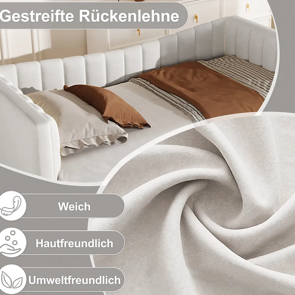 Okwish Lit gigogne 90x200 cm capitonné extensible 180x200 cm avec tiroir et sommier - 2 couchages - velours blanc - sans matelas* Lit Gigogne