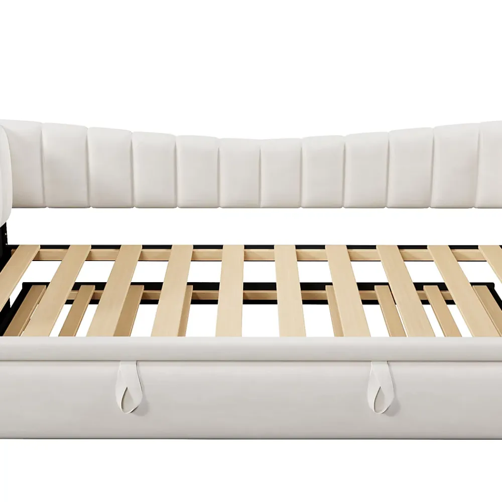 Okwish Lit gigogne 90x200 cm capitonné extensible 180x200 cm avec tiroir et sommier - 2 couchages - velours blanc - sans matelas* Lit Gigogne