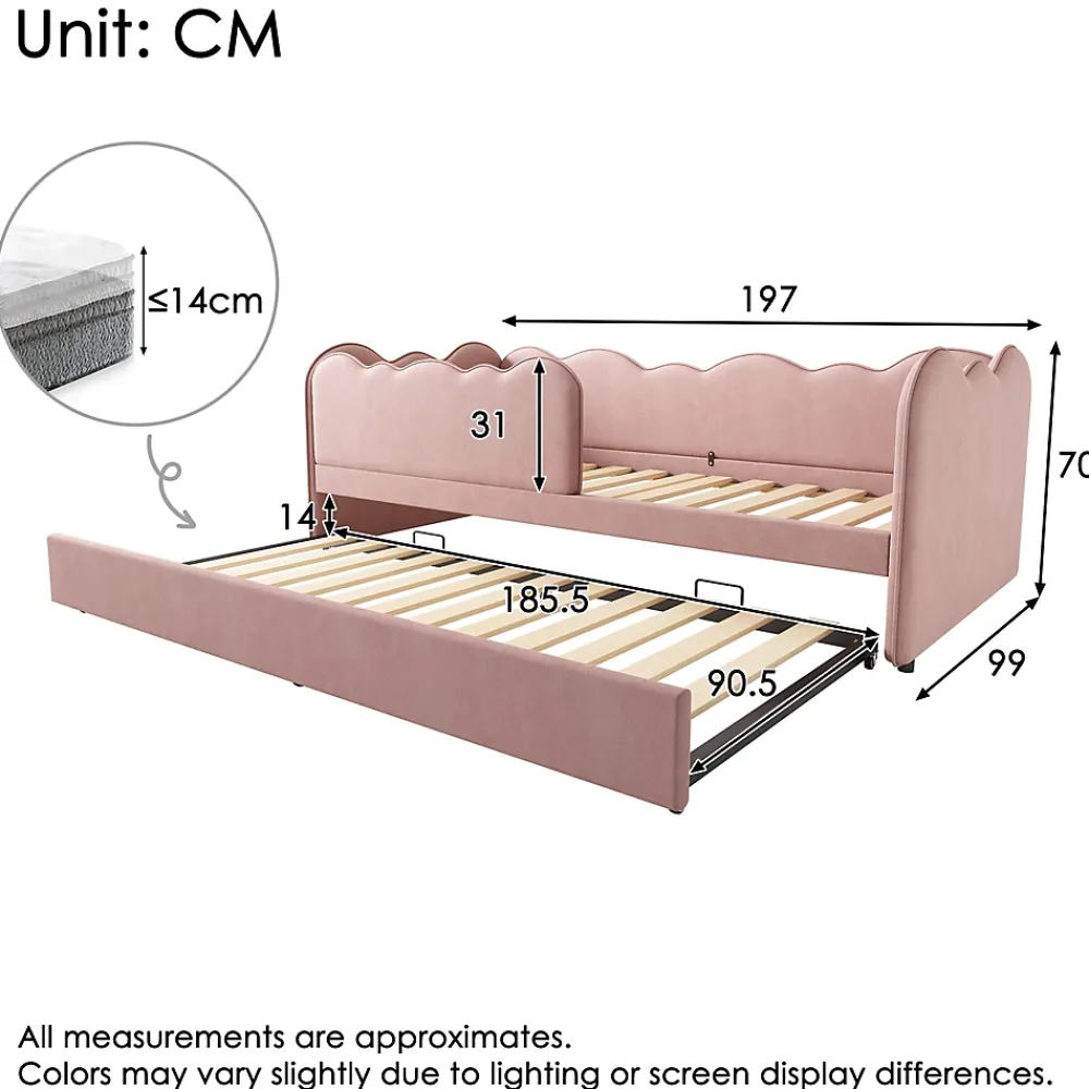 Okwish Lit Gigogne 90x190 cm, Lit Enfant Banquette avec Lit Tiroir et Sommier à Lattes, Design Moderne, Revêtement Velours Rose* Lit Gigogne