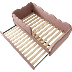 Okwish Lit Gigogne 90x190 cm, Lit Enfant Banquette avec Lit Tiroir et Sommier à Lattes, Design Moderne, Revêtement Velours Rose* Lit Gigogne