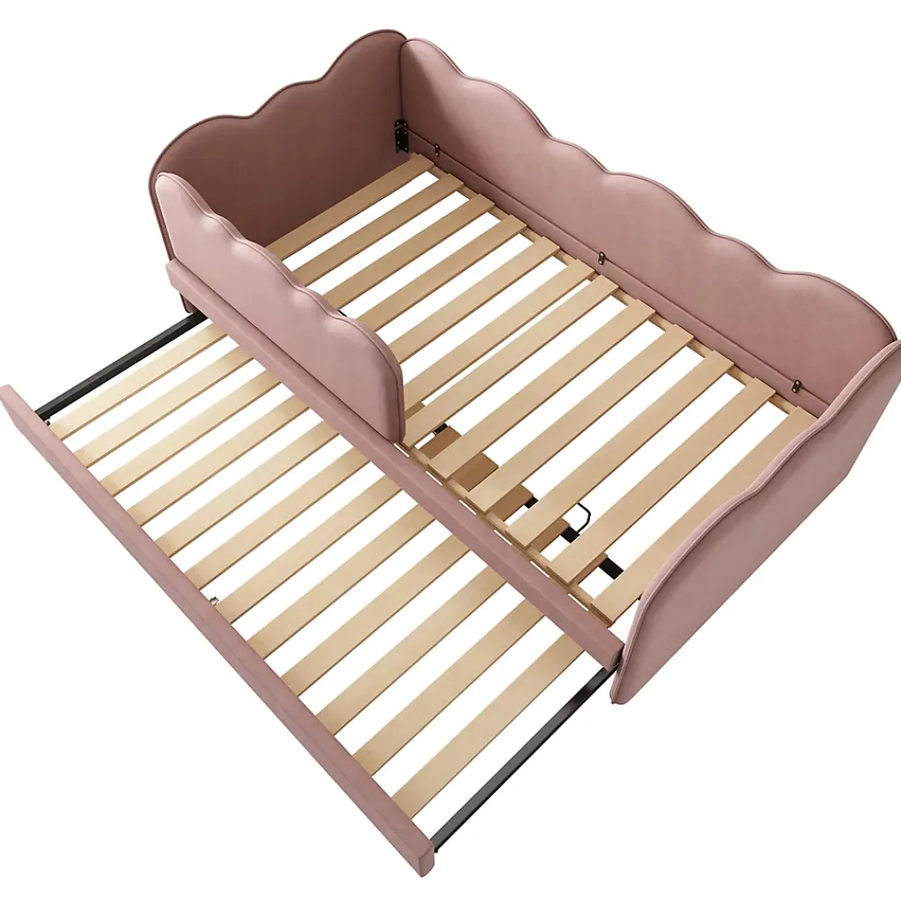 Okwish Lit Gigogne 90x190 cm, Lit Enfant Banquette avec Lit Tiroir et Sommier à Lattes, Design Moderne, Revêtement Velours Rose* Lit Gigogne
