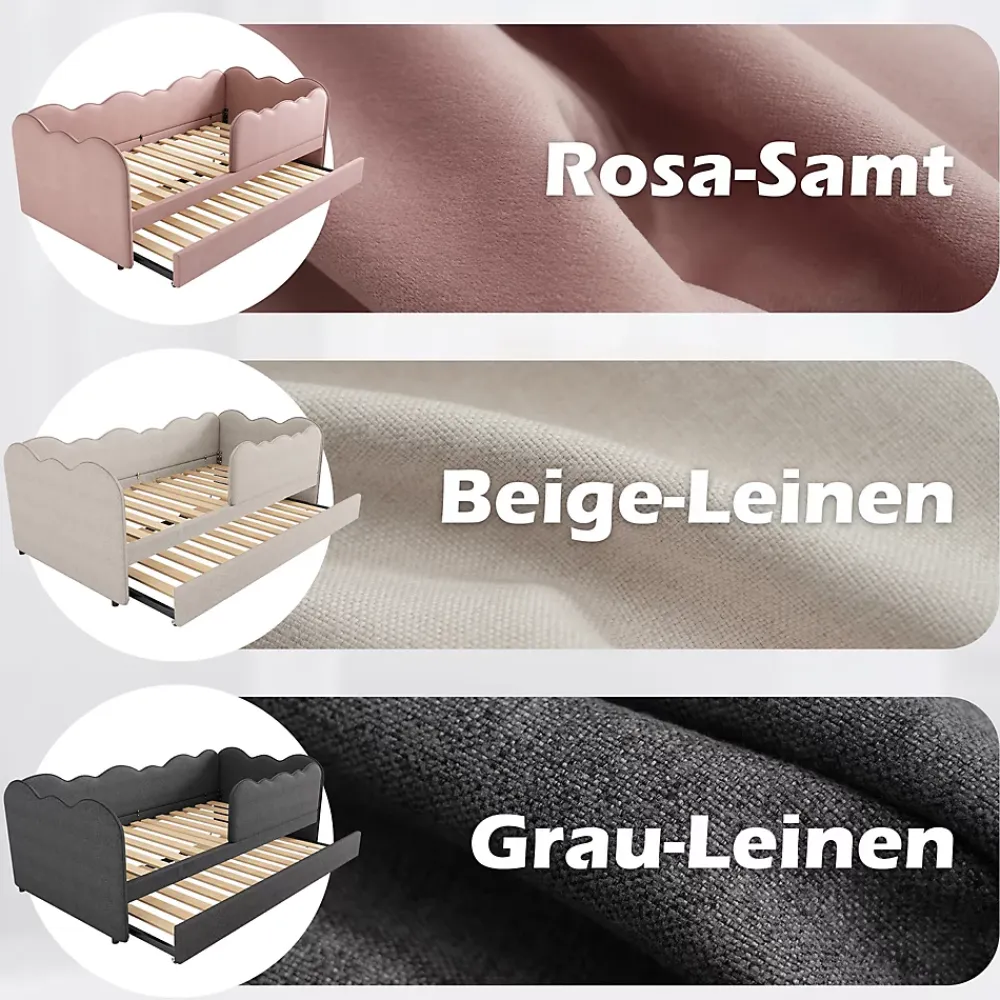 Okwish Lit Gigogne 90x190 cm, Lit Enfant Banquette avec Lit Tiroir et Sommier à Lattes, Design Moderne, Revêtement Velours Rose* Lit Gigogne
