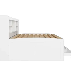 Lit Gigogne 140x200 cm, Lit Tiroir et 3 Tiroirs Multifonction avec LED Télécommande et Ports USB Type-C - Blanc, Sans Matelas><noscript><img width=