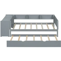 ProximaX Lit gigogne 90x200cm+90x180cm, avec petit bureau, trois étagères sur le côté du lit, gris* Sommier