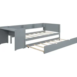 ProximaX Lit gigogne 90x200cm+90x180cm, avec petit bureau, trois étagères sur le côté du lit, gris* Sommier