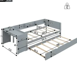 ProximaX Lit gigogne 90x200cm+90x180cm, avec petit bureau, trois étagères sur le côté du lit, gris* Sommier