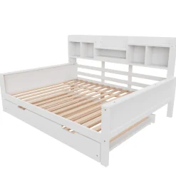 Lit Gigogne 90x190/140x200 cm avec Lit Tiroir et Tiroirs de Rangement, Bois Blanc, Sommier À Lattes pour Chambre enfant, Blanc><noscript><img width=
