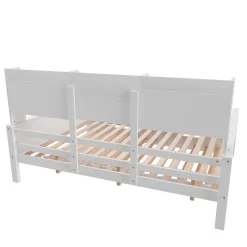 Lit Gigogne 90x190/140x200 cm avec Lit Tiroir et Tiroirs de Rangement, Bois Blanc, Sommier À Lattes pour Chambre enfant, Blanc><noscript><img width=