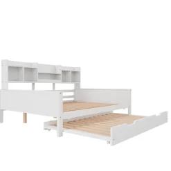 Lit Gigogne 90x190/140x200 cm avec Lit Tiroir et Tiroirs de Rangement, Bois Blanc, Sommier À Lattes pour Chambre enfant, Blanc><noscript><img width=