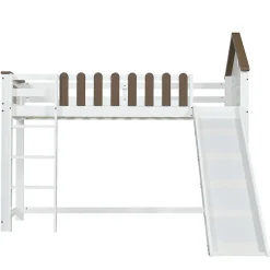 Fortuna lai Lit haut 90x200 cm avec toit, fenêtres, échelle 3 marches, sécurité, cadre bois, blanc*Enfant Lit Enfant