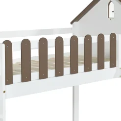 Fortuna lai Lit haut 90x200 cm avec toit, fenêtres, échelle 3 marches, sécurité, cadre bois, blanc*Enfant Lit Enfant