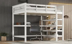 Fortuna lai Lit Haut 140x200cm, Bureau, Rangement, Échelle, Métal, Blanc*Enfant Lit Enfant