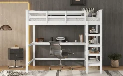 Fortuna lai Lit Haut 140x200cm, Bureau, Rangement, Échelle, Métal, Blanc*Enfant Lit Enfant