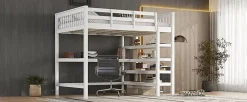 Fortuna lai Lit Haut 140x200cm, Bureau, Rangement, Échelle, Métal, Blanc*Enfant Lit Enfant