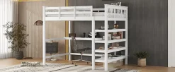Fortuna lai Lit Haut 140x200cm, Bureau, Rangement, Échelle, Métal, Blanc*Enfant Lit Enfant