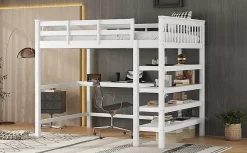Fortuna lai Lit Haut 140x200cm, Bureau, Rangement, Échelle, Métal, Blanc*Enfant Lit Enfant