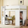 Lit Haut 90x200cm, Lit pour Enfant avec Bureau, Armoire, Blanc>Fortuna lai Outlet