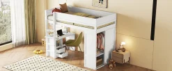 Lit Haut 90x200cm, Lit pour Enfant avec Bureau, Armoire, Blanc>Fortuna lai Outlet